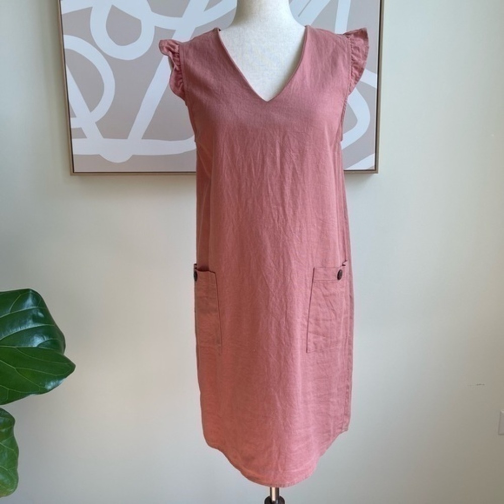 Linen rayon blend cottagecore summer dress, size M